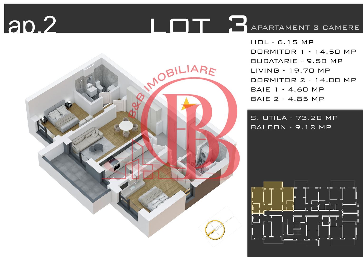 Apartament Decomandat 3 Camere-Theodor Pallady-Comision 0% - Schiță 13