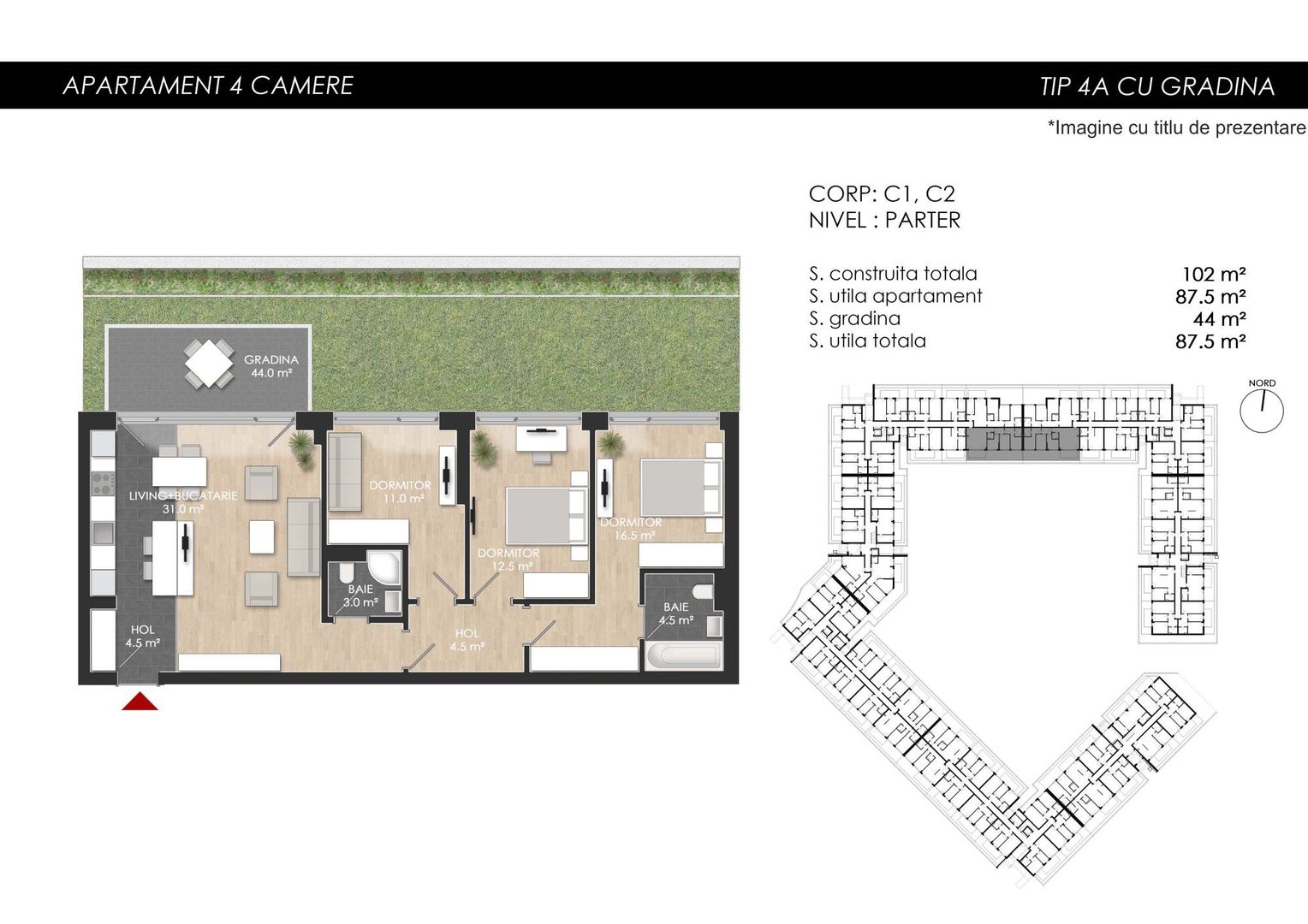 Apartament 4 camere cu Grădină Proprie - Atria Urban Resort - Poză 9
