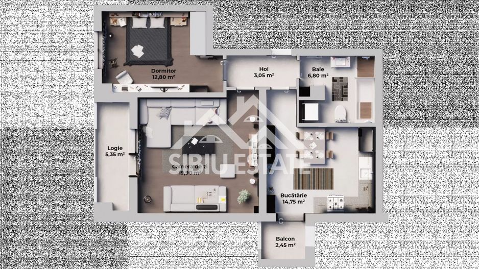 Apartament cu 2 camere, balcon+logie, s.utila 59,75 mp.-  loc de parcare - Poză 2