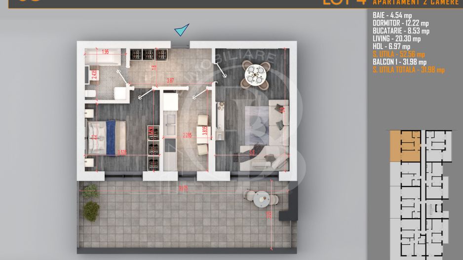 Apartament 2 camere cu Terasa Titan-Pallady-Metrou Teclu - Schiță 1