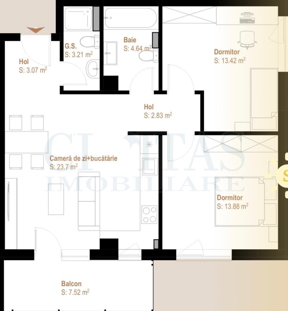 0% COMISION 3 camere, ansamblu NOU, zona VIVO, 65 mp - Poză 6