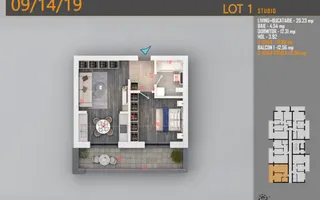2 camere Pallady | 54,51 mp | Balcon 13,43 mp | Bloc P+3 - Schiță 12