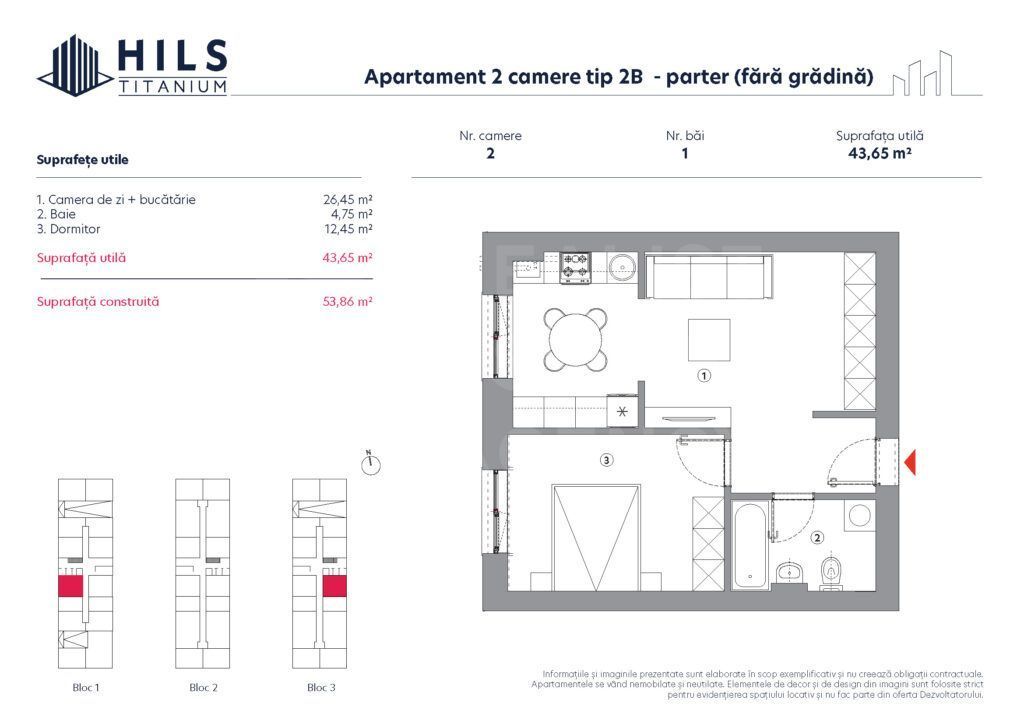 Vânzare, apartament, 2 camere tip 2B, HILS Titanium, București - Poză 3