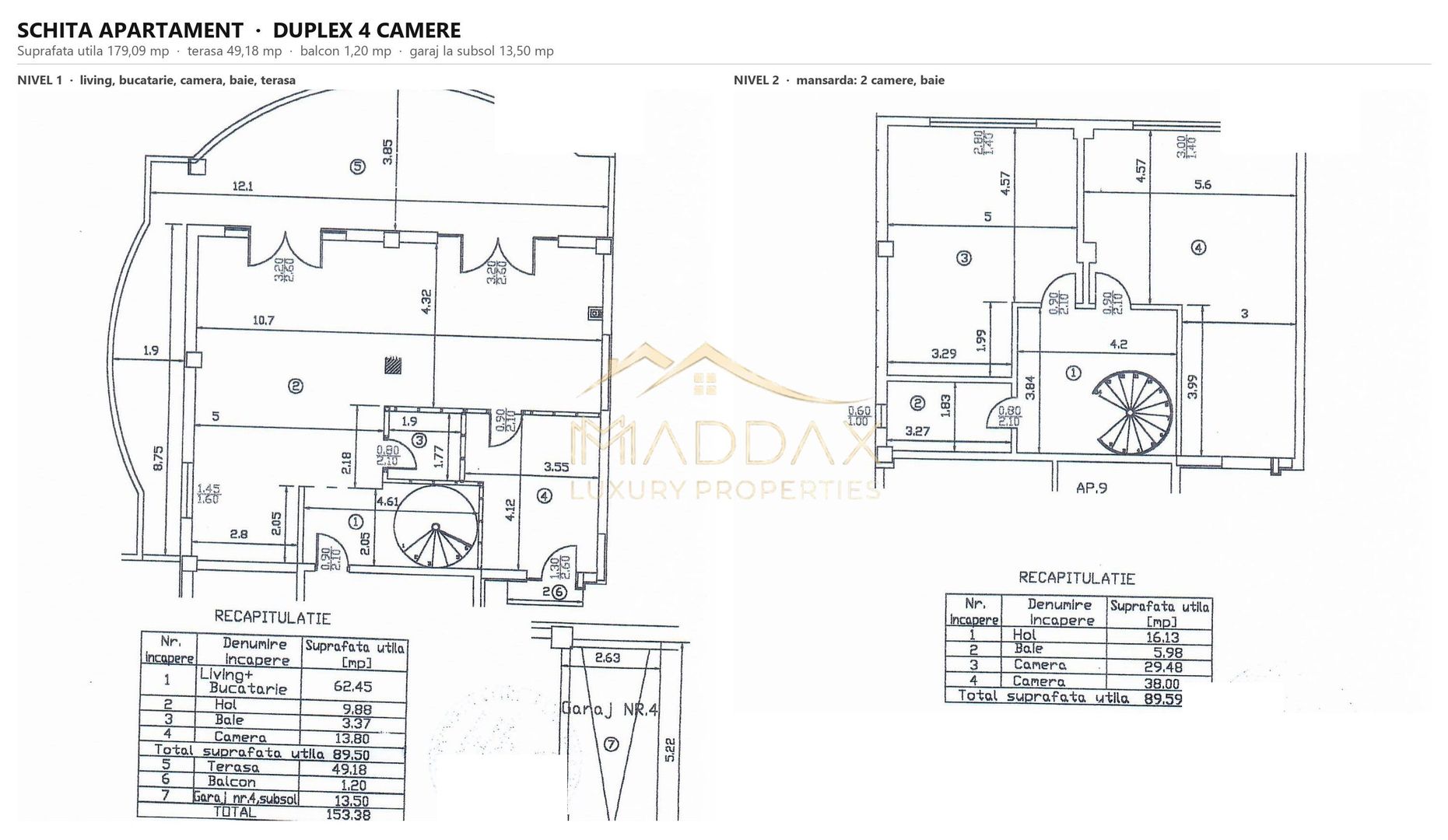 Duplex 4 camere // 179 mp utili + terasa 49 mp / 1 Parcare // Floreasca - Schiță 61