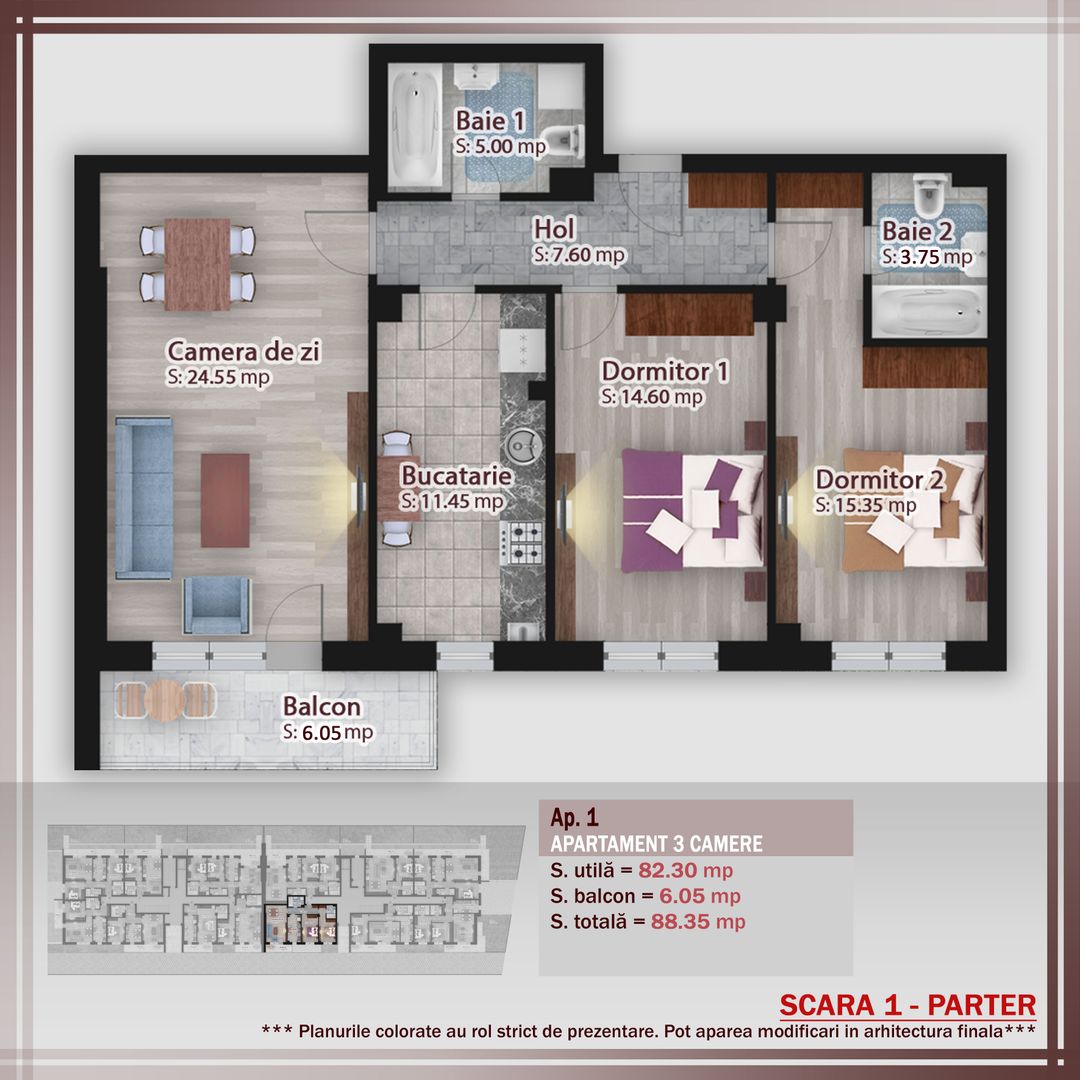 3 camere decomandat -oferta lansare proiect Pallady - Schiță 4