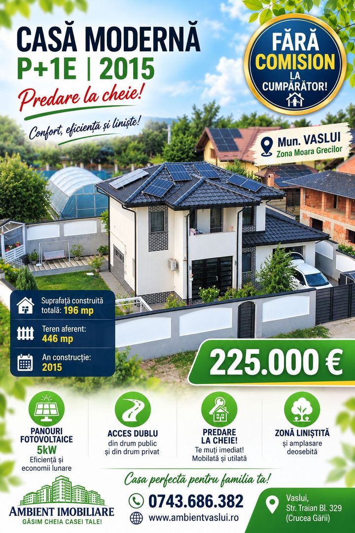 VILĂ individuală P+1E, teren 450 mp, mobilată, VASLUI, M. Grecilor - zona LCL; - Poză 1
