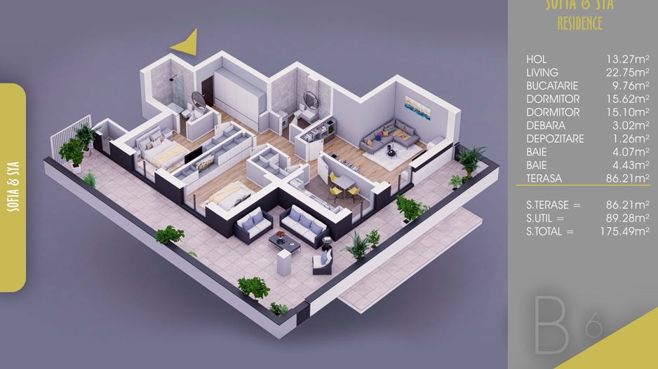 3 camere cu Terasa Parcare Gratis Titan-Pallady-M. Teclu - Schiță 1