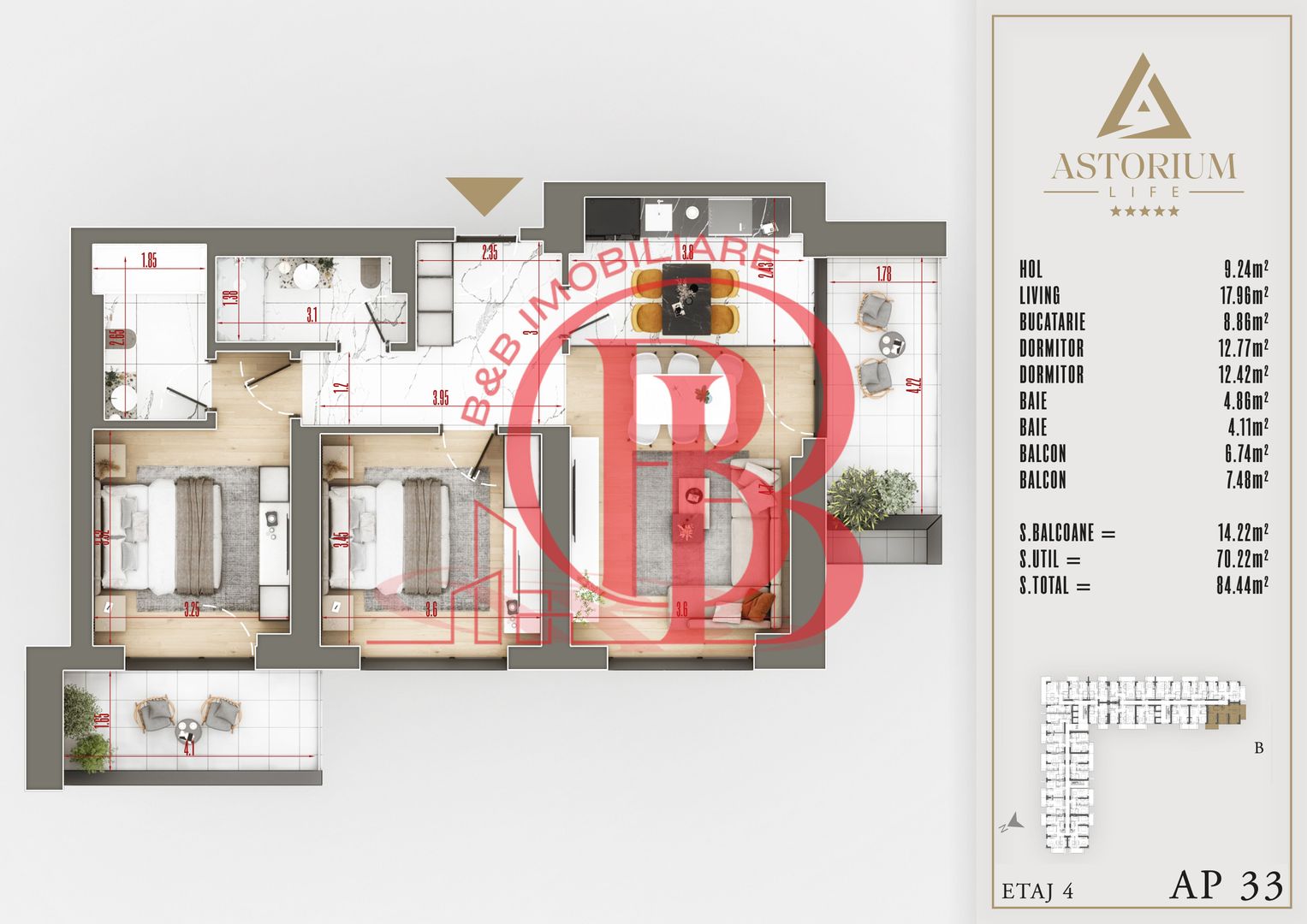 apartament 3 camere decomandat proiect premium - Schiță 10