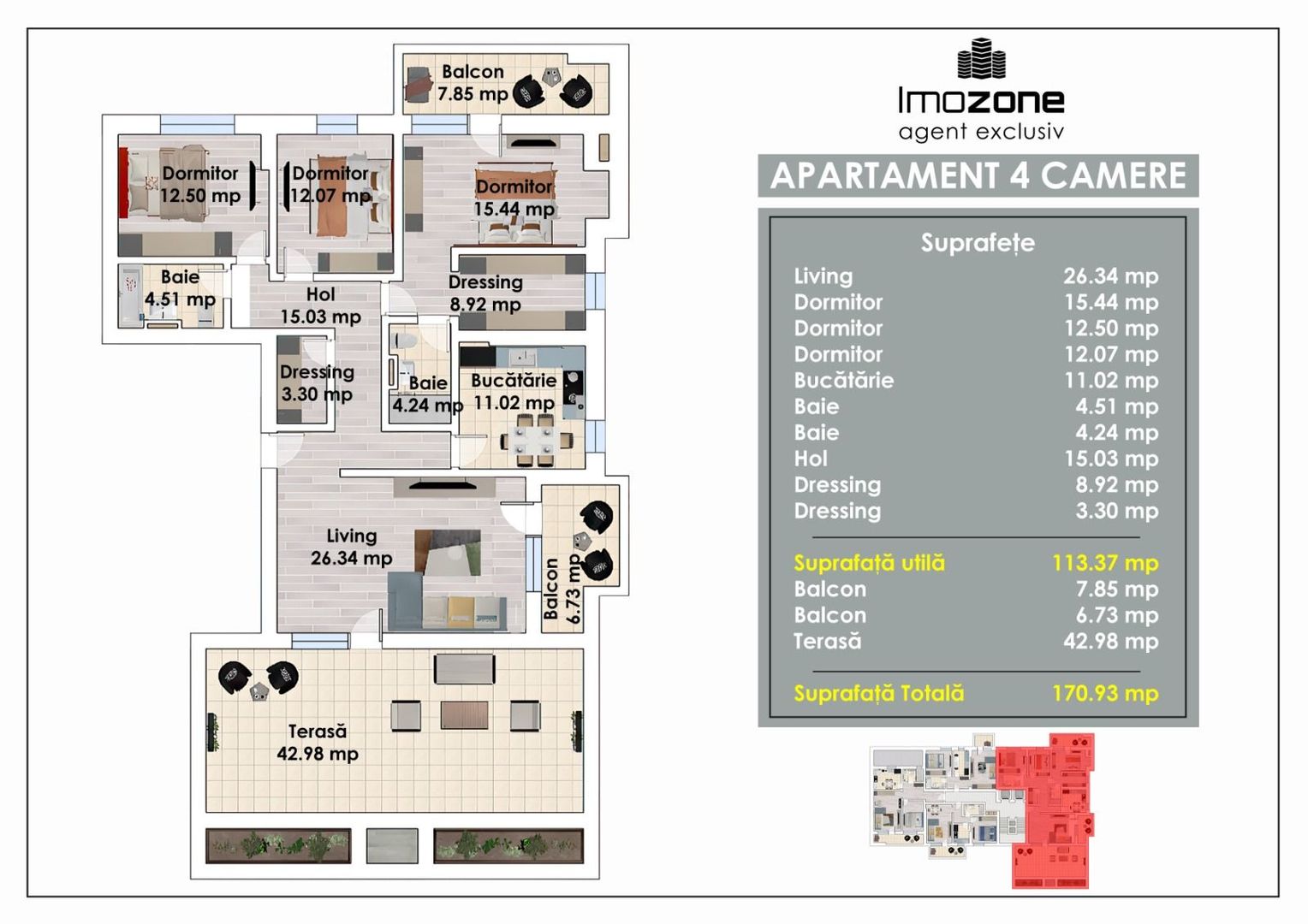 3 Camere | De Vanzare | Bloc Nou | 2 Bai | Living Spatios | 77 mp | Balcon - Poză 15