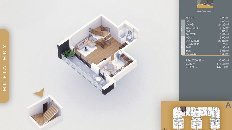 3 camere  duplex -  Titan Pallady  7 min Metrou N Teclu - Schiță 8