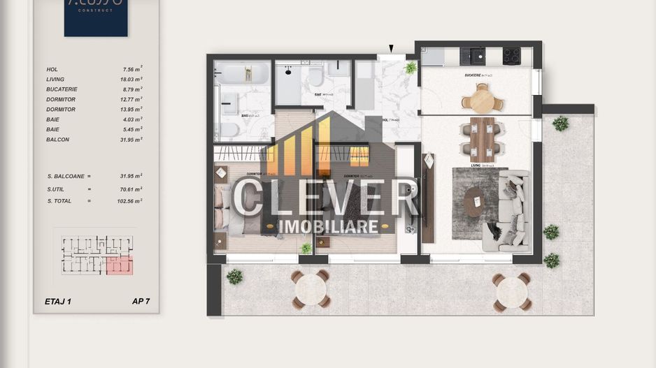 Alusso 3 camere premium 103 mp Metrou Teclu, Pallady Comision 0% - Schiță 9