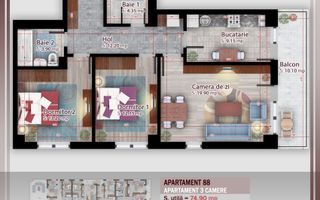 Apartament 3 camere compact  Titan Pallady Metrou Nicolae Teclu - Schiță 13