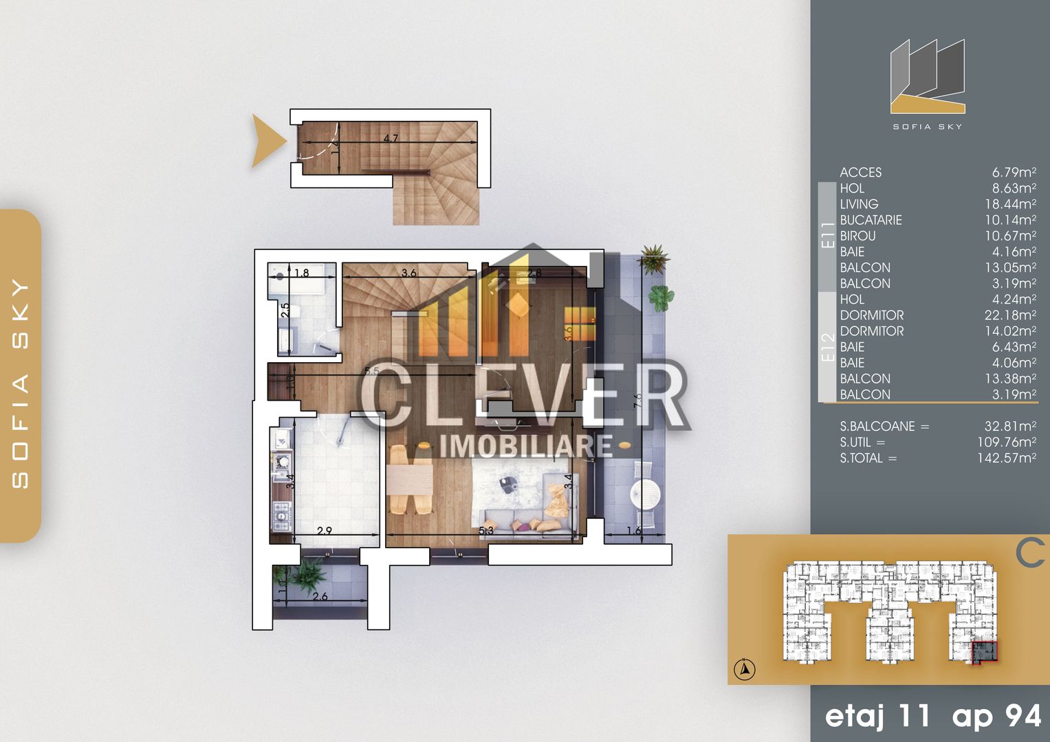 Duplex 4 camere | Terase generoase | Et. 11–12 | Pallady - Poză 7