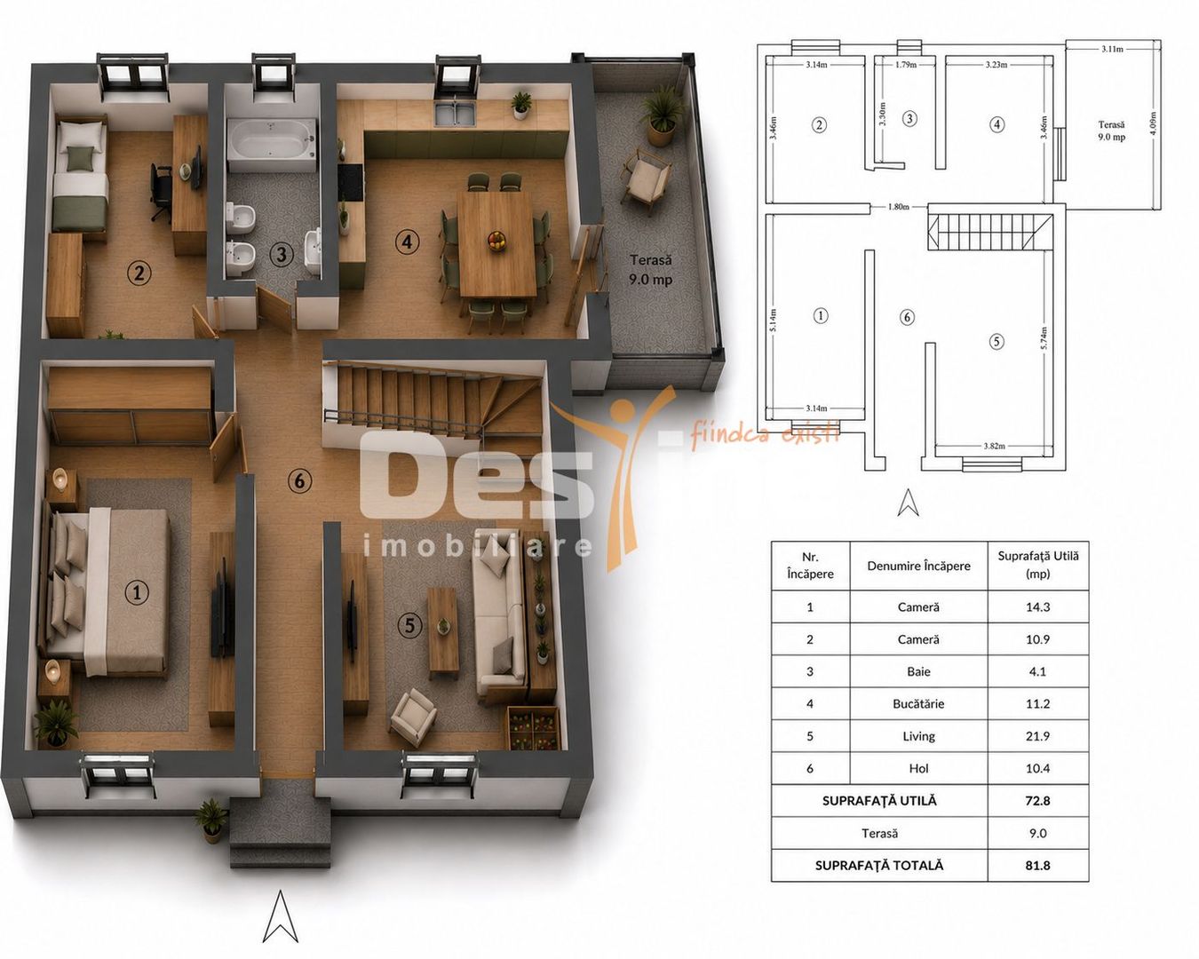 Casă LUNCA CETĂȚUII, 3 camere, decomandat, 82 mp, mansardă + parcare - Poză 1
