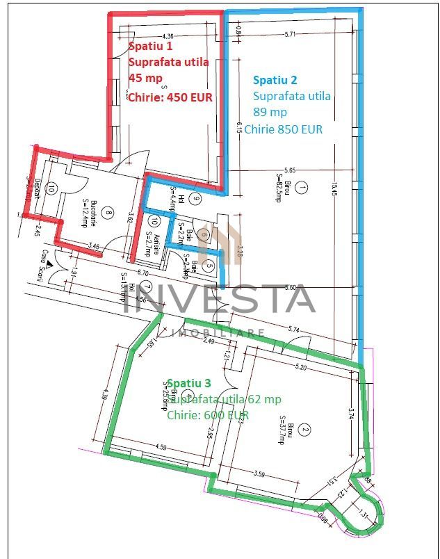Spatiu de birouri 62mp Ultracentral! Cladire istorica! Renovat complet - Schiță 5