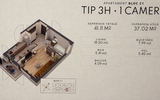 Apartament 1 cameră, Unirea Towers, 41 mp, etaj 10, mobilat + parcare - Poză 8