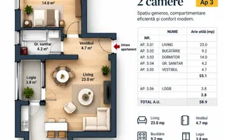 VANZARE APARTAMENT 2 CAMERE | LIZEANU | BLOC NOU | PARCARE | TERASA - Schiță 17