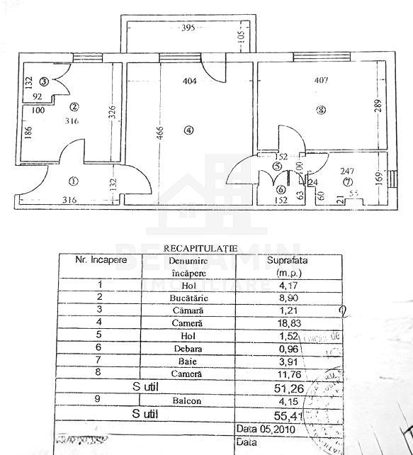 Apartament cu 2 camere la parter cu balcon - Brazda lui Novac 55mp - Schiță 9