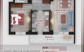 Apartament nou 2 camere Pallady, balcon 8,7 mp - Schiță 14