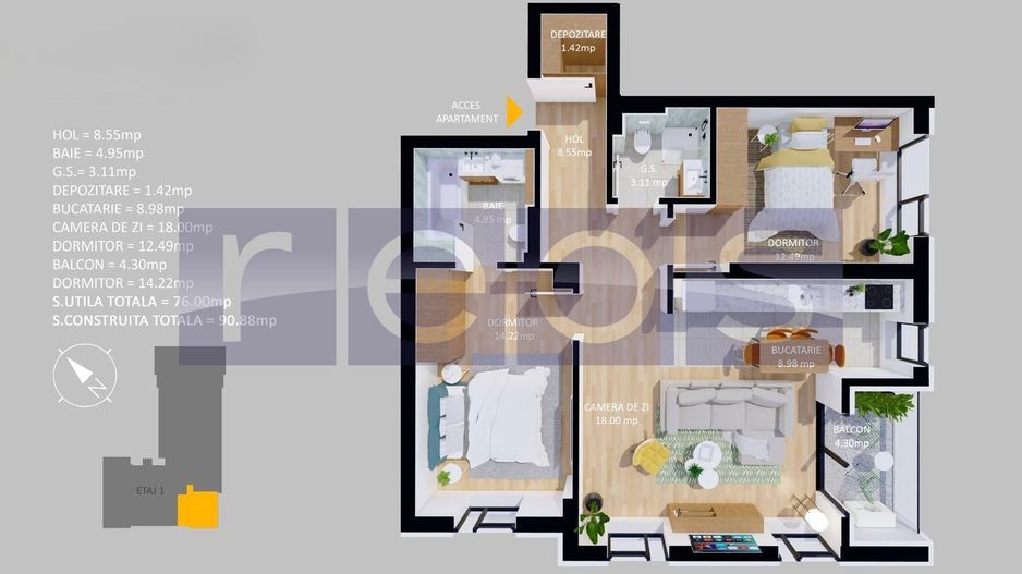 VANZARE APARTAMENT LA CHEIE | 3 CAMERE | 76MP | TERASA | PARCARE - Schiță 11