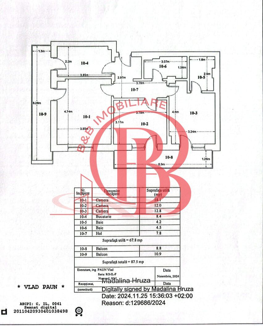 Apartament 3 camere decomandat-2 Bai-Titan-Pallady-Mobilat - Schiță 18