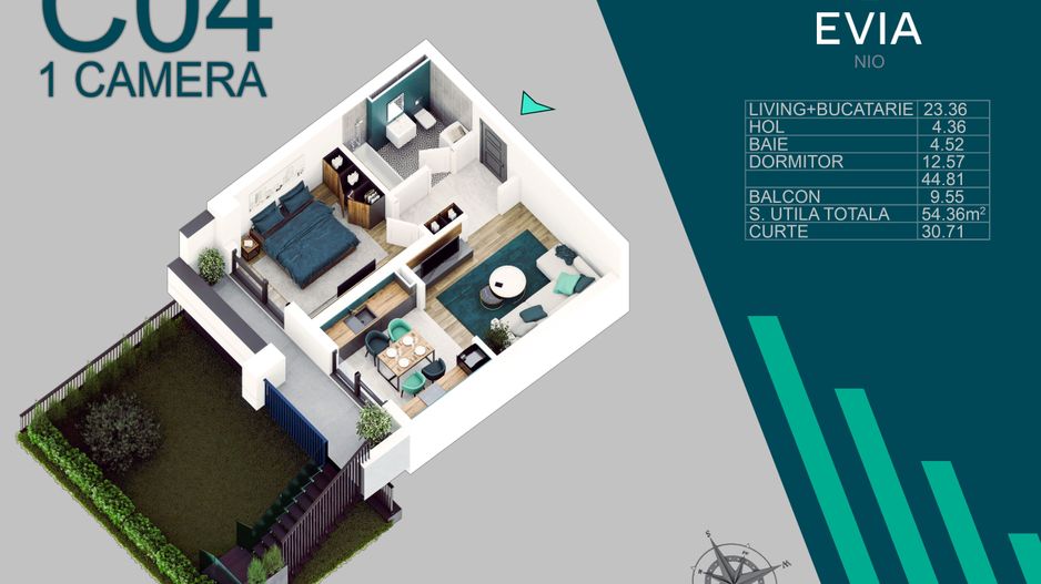 2 camere cu gradina proiect premium Metrou Nicolae Teclu - Schiță 6