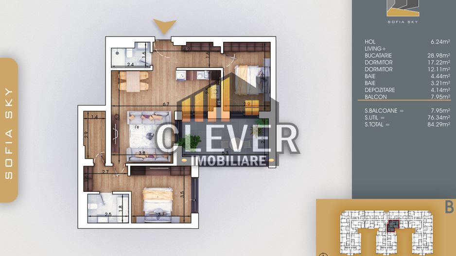Apartament 3 camere Theodor Pallady 700 m Metrou Teclu - Schiță 6