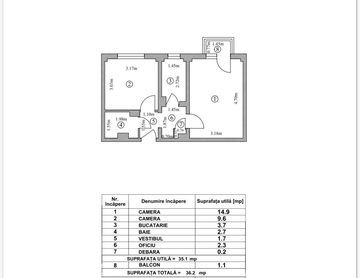 Decomandat 2 Camere Straja/Piata Resita - Schiță 5