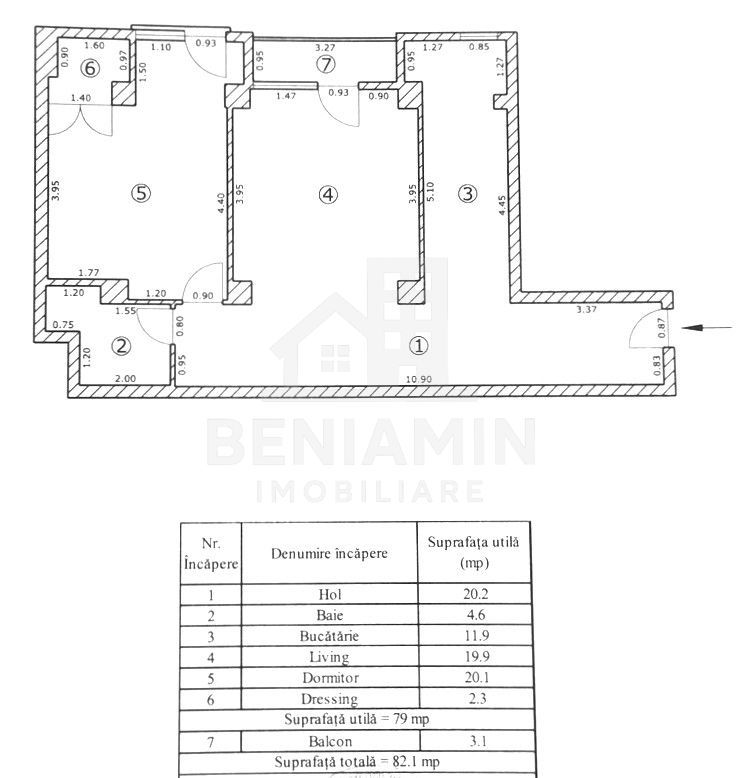 2 Camere - Decomandat - 79mp - Mobilat - Centrala - Etaj 3 - Ghimbav - Schiță 8