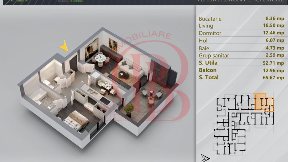 Apartament 2 camere Proiect Premium Independent Energetic - Schiță 12