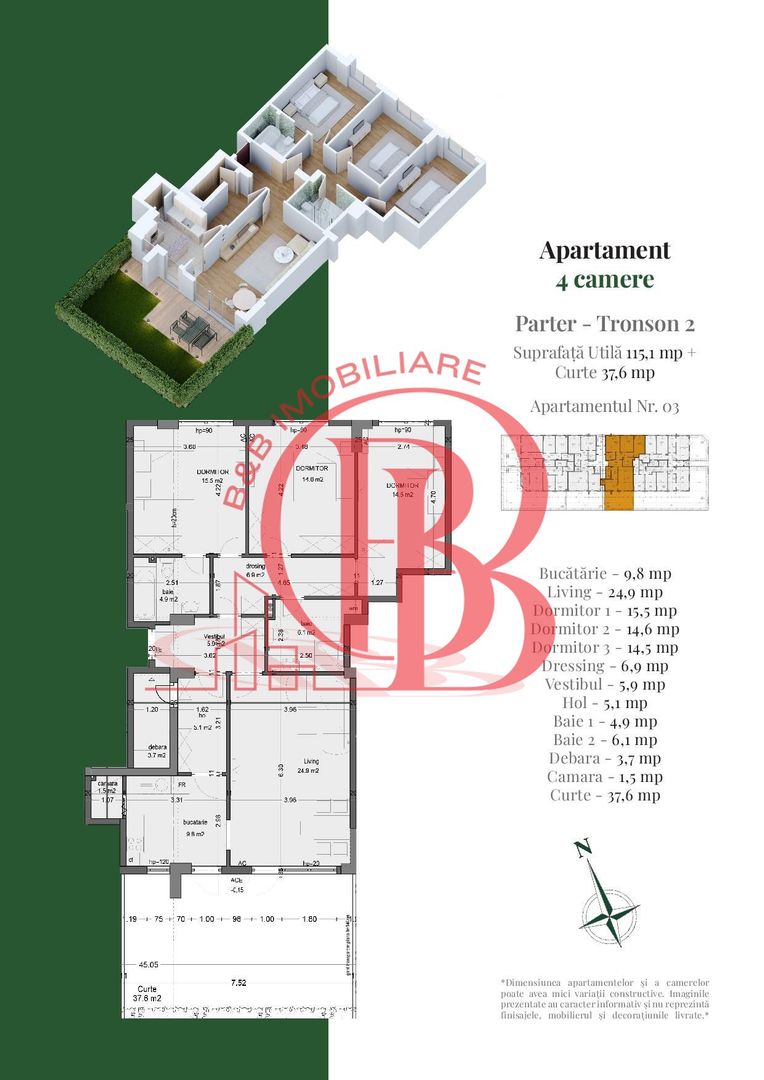 Apartament 4 camere | Gradina Proprie | Pallady Metrou Teclu - Schiță 7