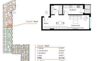 Vand Apartament cu 1 Camera și Balcon în Bloc Nou din Zona Sopor - Schiță 3