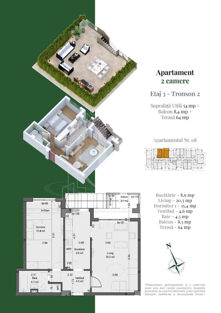 Apartament 2 camere cu Terasa Metrou Nicolae Teclu - Schiță 3