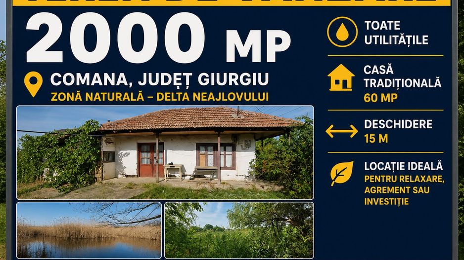 Teren 2000 mp de vânzare – Comana, deschidere la lac, aproape de Parcu - Poză 1