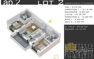 Apartament nou 3 camere 80 mp, parcare inclusă - Pallady - Schiță 14