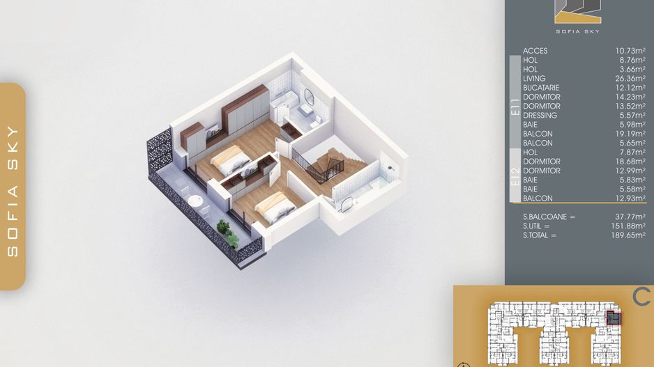 5 camere Duplex cu dressing si 3 balcoane 7 minute M Nicolae Teclu Pallady - Schiță 14