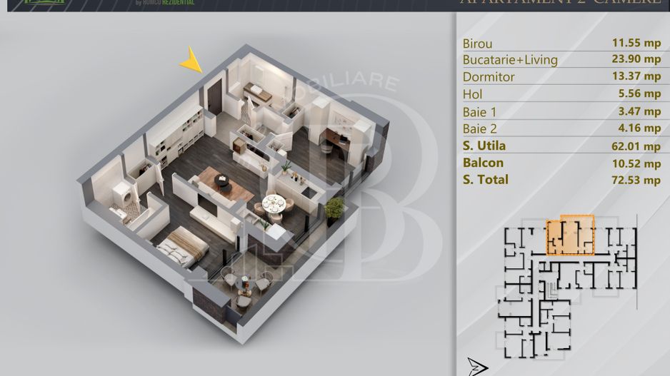 Apartament 3 camere Proiect Premium Independent Energetic - Schiță 2