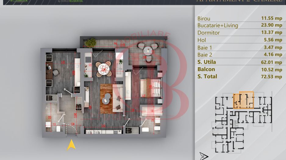 Apartament 3 camere Proiect Premium Independent Energetic - Schiță 1