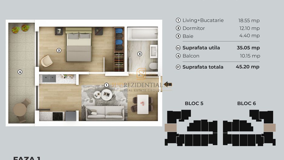 Apartament cu 2 camere TIP STUDIO - in apropiere METROU Berceni - Schiță 5