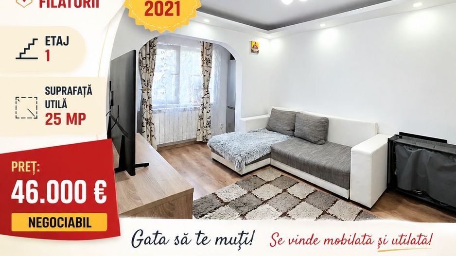 Apartament cu 1 cameră, etaj 1, mobilat și utilat, VASLUI - zona FILATURII; - Poză 1