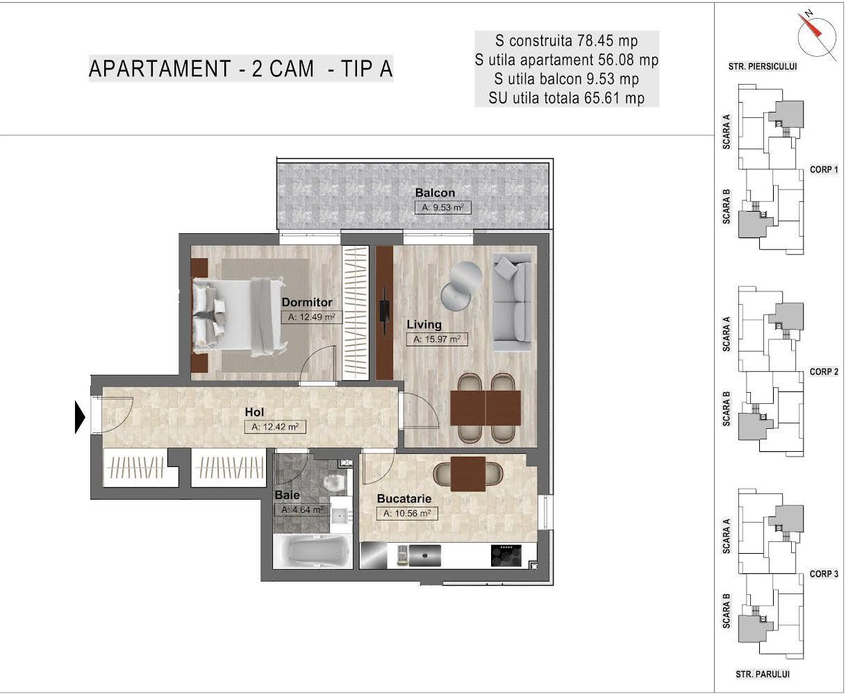Apartament 2 camere Dobroesti / SU 65,61 mp / bloc nou / comision 0 - Poză 15