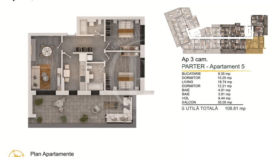 3 camere cu terasa in Theodor Pallady Loc de Parcare BONUS - Schiță 1