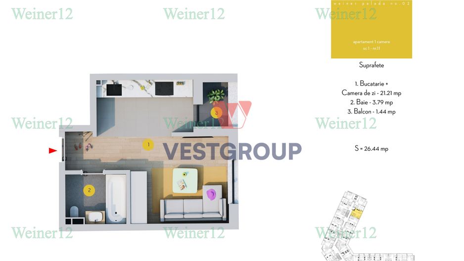 Garsoniere Direct Dezvoltator Proiect Weiner2 Militari TVA 21% inclus VestGroup - Schiță 14