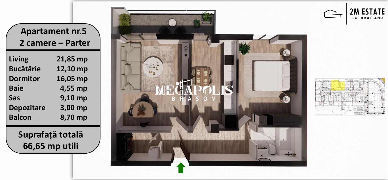 Apartament 2 Camere | 67 MP | Tractorul | Bloc Nou - Poză 3