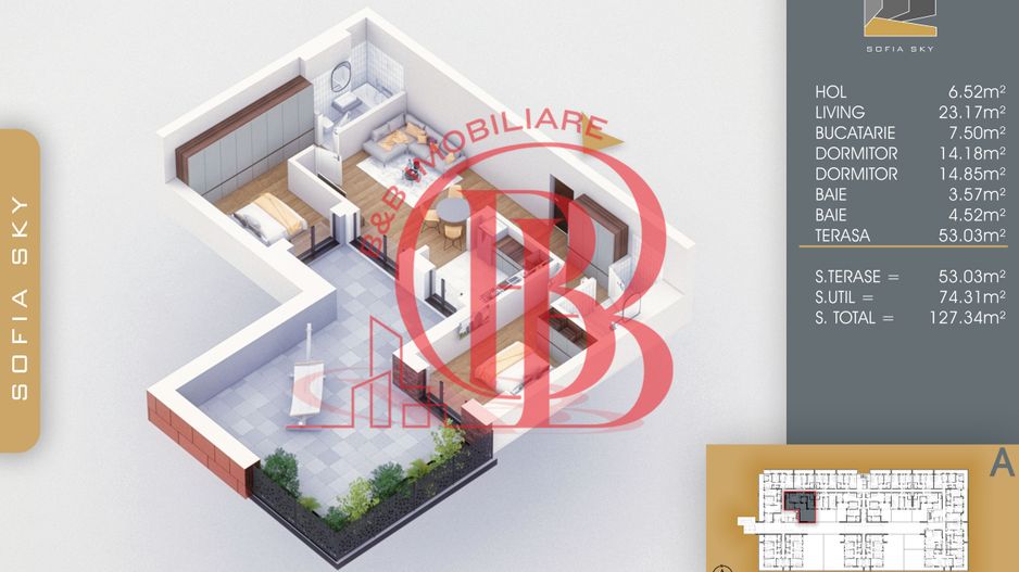 3 Camere-Terasa 53mp-7min Metrou Teclu-Direct Dezvoltator - Schiță 4