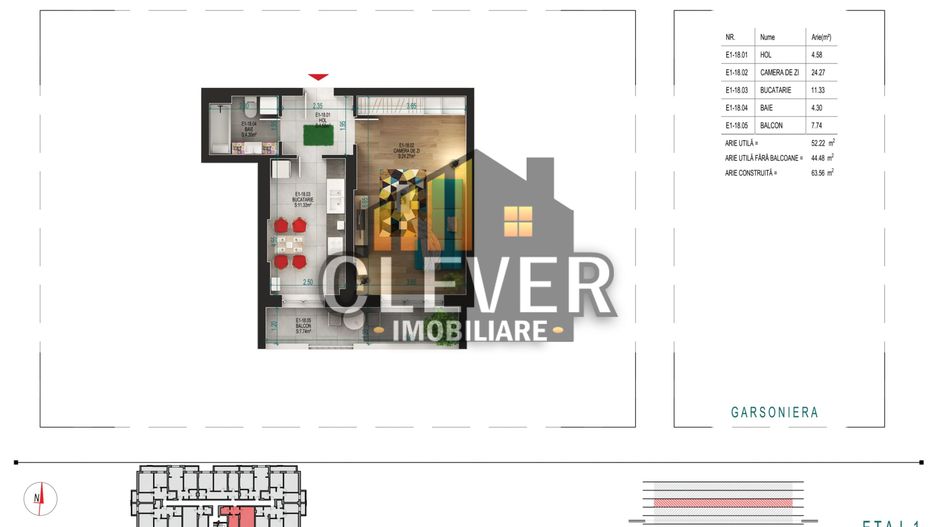Garsonieră 52 mp modificată | Birou separat | Pallady - Schiță 7
