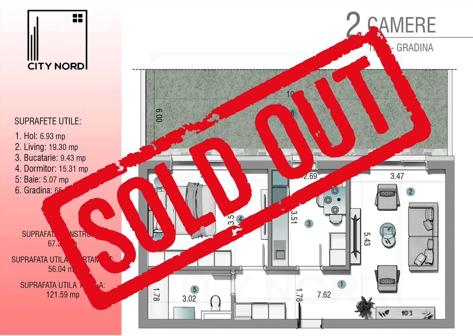 Apartament 2 camere – 56 mp utili + Grădină 65 mp (Parter/3) - Poză 1