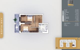 Duplex 3 camere cu 2 balcoane | Bucatarie Inchisa 14mp - Schiță 4
