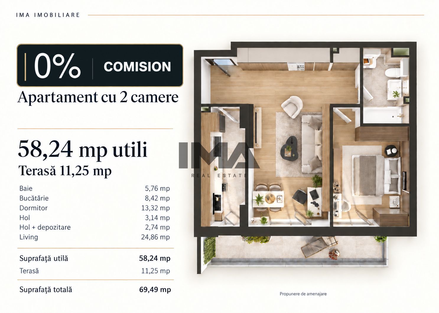 Comision 0% | 2 camere cu terasă 11,25 mp | Bucătărie separată - Poză 1