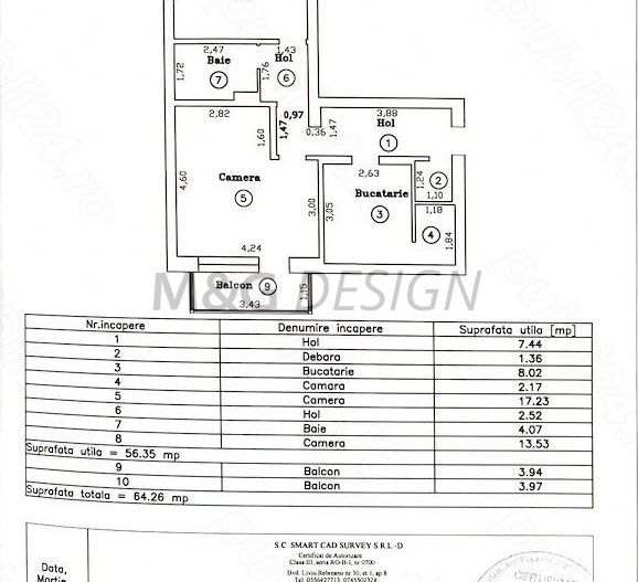 Apartament 2 camere Timocului cu centrala - Schiță 10